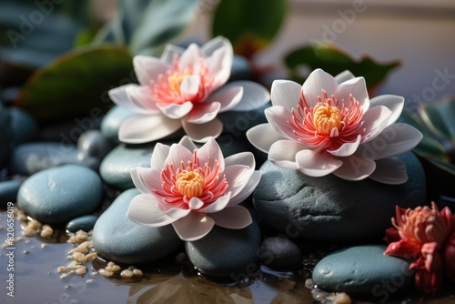 Sand lotus and spa stones in zen garden