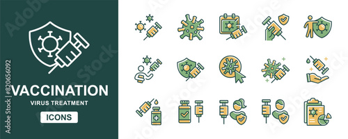 virus vaccination injection syringe icon set medicals coronavirus treatment sign health care syringe shot vector illustration collection for web and app