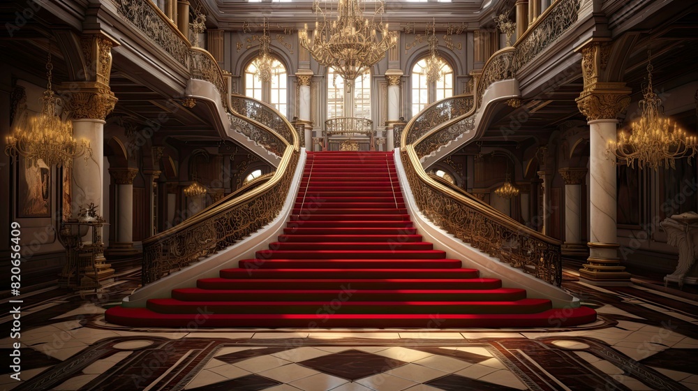 Obraz premium Red carpet in the church. AI generated art illustration.