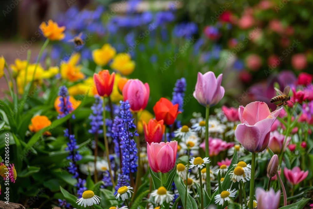 Fototapeta premium Vibrant spring garden with colorful flowers