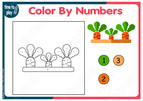 children's educational game. logic game. handwriting training. coloring by numbers. carrots and bed