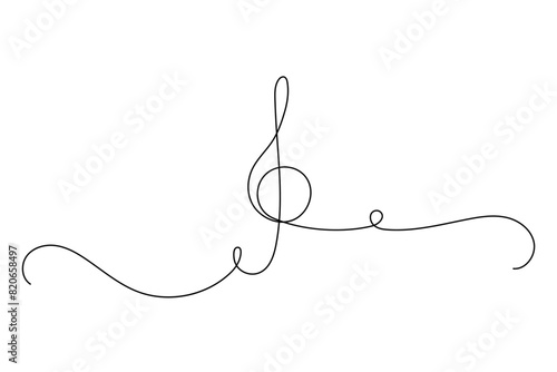 One line Treble clef. Outline continuous vector sketch. Symbol of musical classic concert.