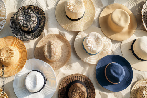 Elegant Beach Hats on Light Sand for Trendy Summer Beach Days