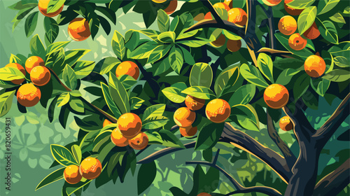 Tree with fruit and green leaves outdoors closeup vector