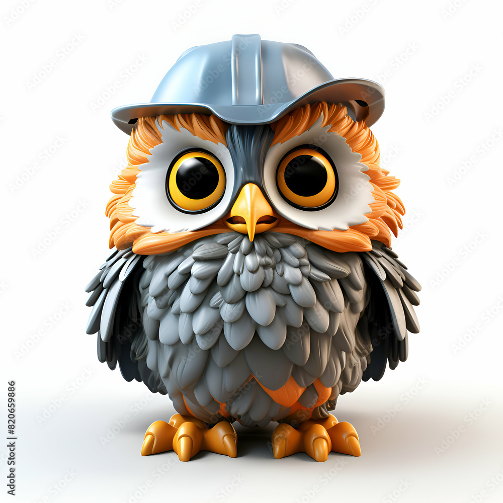 Owl with helmet on a white background. 3d rendering. Owl with helmet on a white background. 3d rendering.