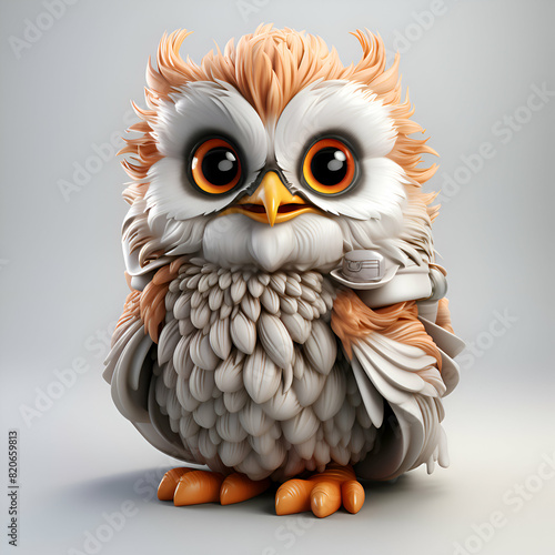 Cute owl isolated on white background. 3D illustration. Studio shot. photo