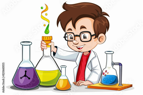 a Kid playing as scientist vector illustration, isolated on white