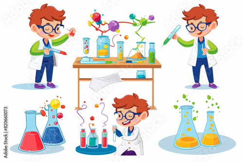 a Kid playing as scientist vector illustration, isolated on white
