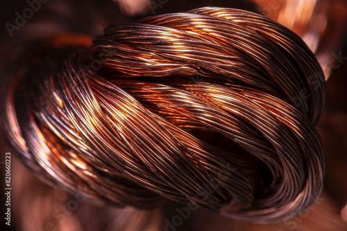 Copper wire, raw material energy industry, close-up view