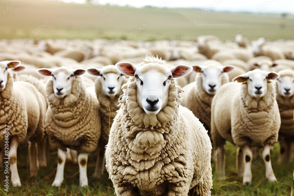 Fototapeta premium Livestock farm, flock of sheep