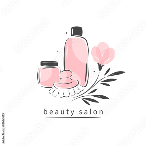Set of skincare products. Logo for a cosmetics store for body and hair care or beauty salon, spa. Vector illustration
