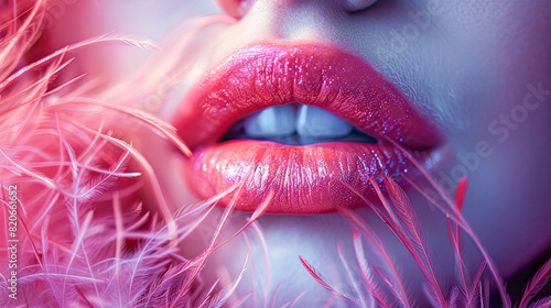Glossy red lips offering a kiss of color.Generative AI