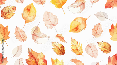 Autumn leaves seamless pattern with watercolor for background
