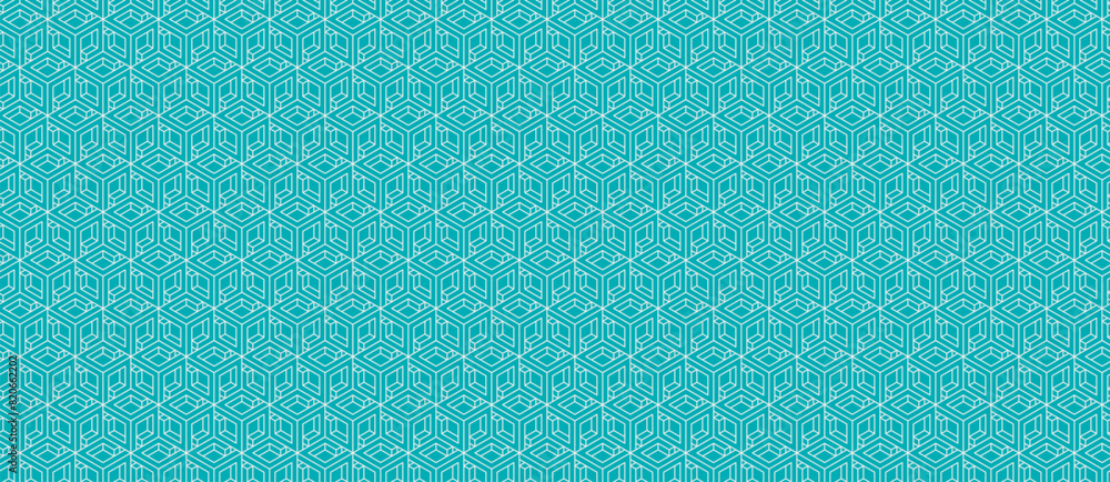 Fototapeta premium Seamless geometric pattern design. Abstract tech background. Simple vector ornament for web backdrop or fabric, paper print.