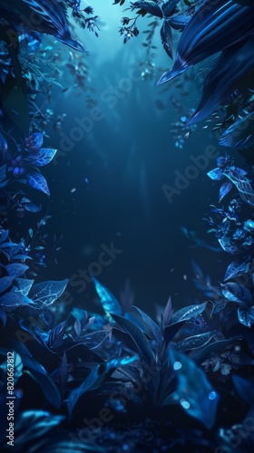 An underwater world filled with vibrant blue plants swaying gently in the water