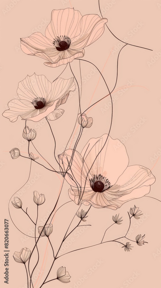 Naklejka premium Three flowers in full bloom against a soft pink backdrop