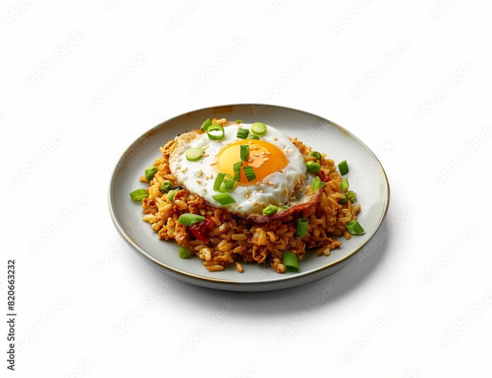 Indonesian food fried rice with shredded chicken and fried eggs, Asian food style Indonesian food fried rice with shredded chicken and fried eggs, Asian food style