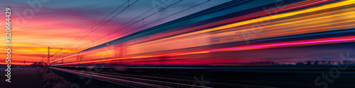HighSpeed Train Captured with Long Exposure at Sunset