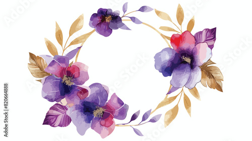 Watercolor bright violet purple red flowers round fra photo
