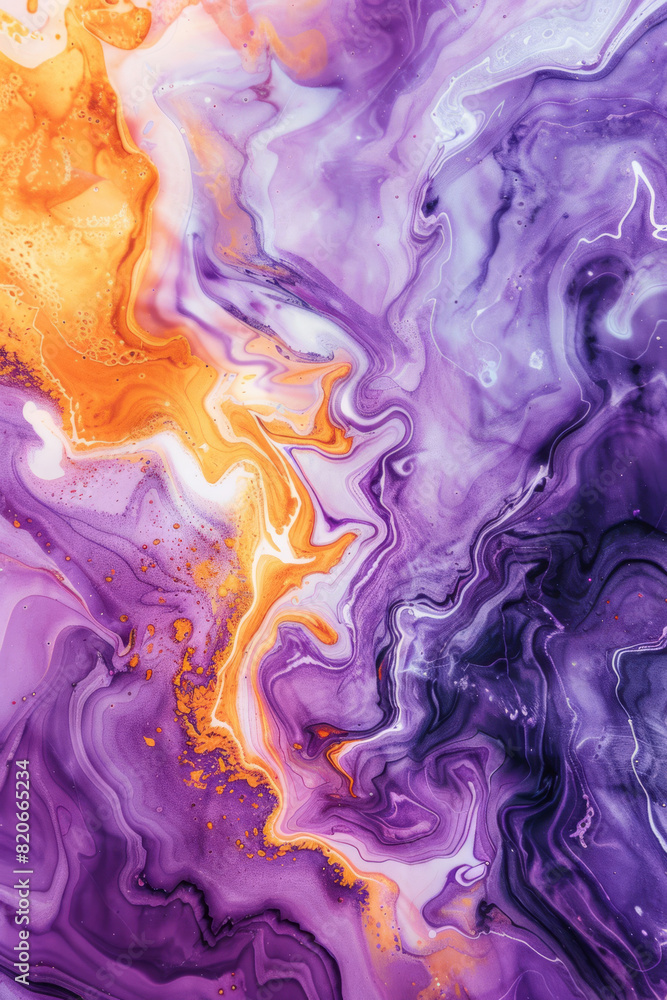 A purple and orange swirl pattern with a white background