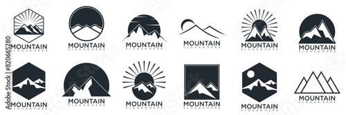 mountain logo design, collection template with luxury concept, icons, emblem, background