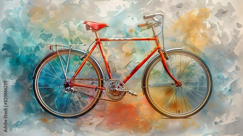Vibrant Vintage Bicycle in a Dreamlike Watercolor Landscape © TEERAWAT