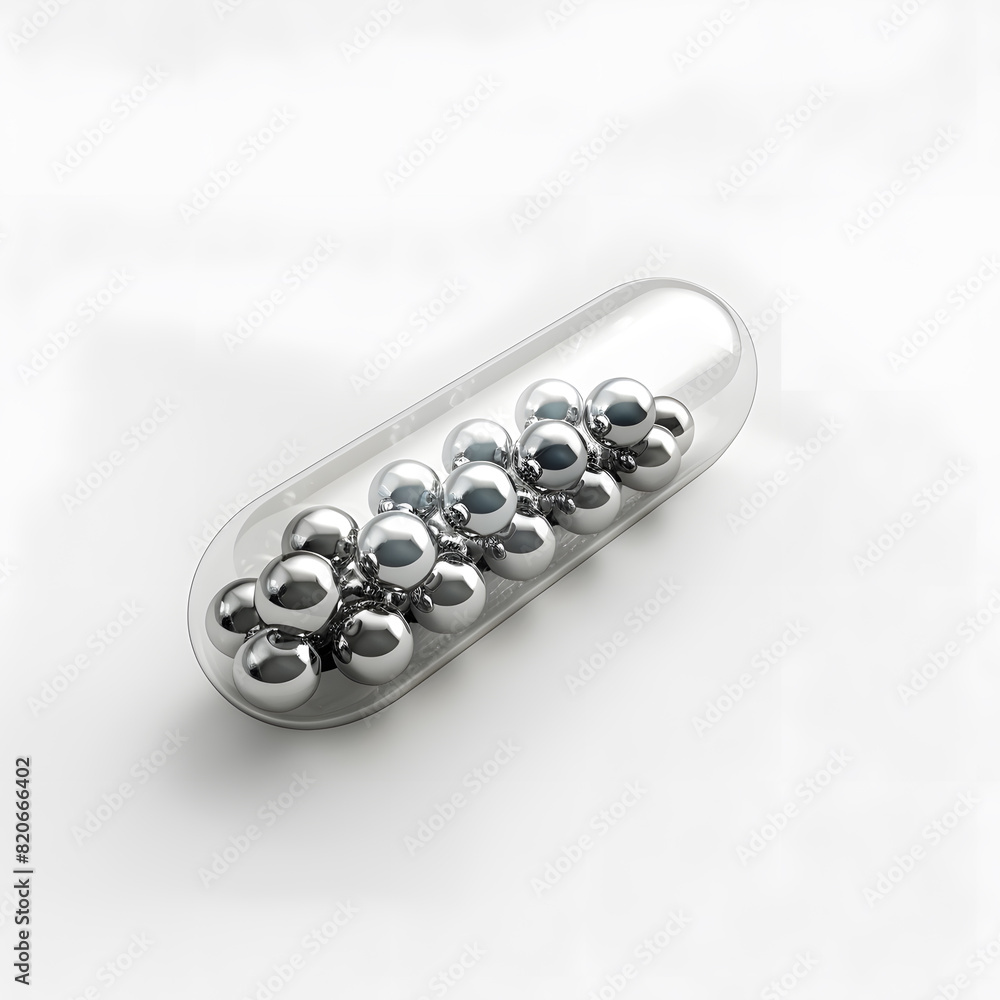 Transparent capsule with balls inside isolated on a white background Transparent capsule with balls inside isolated on a white background