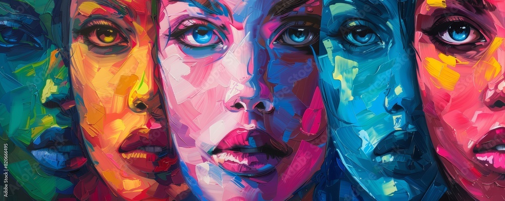 Obraz premium Women s faces in an abstract, colorful style
