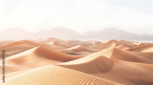 Endless sand dunes in soft harmonious tones capturing the desolation and beauty of an arid atmospheric desert landscape