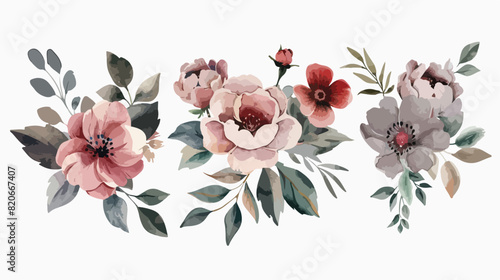 Watercolor floral bouquet collection for background w