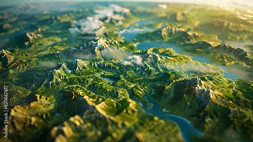 Captivating Geospatial Landscape Visualization:A Detailed,Dynamic 3D Rendition of an Expansive Terrain Map photo