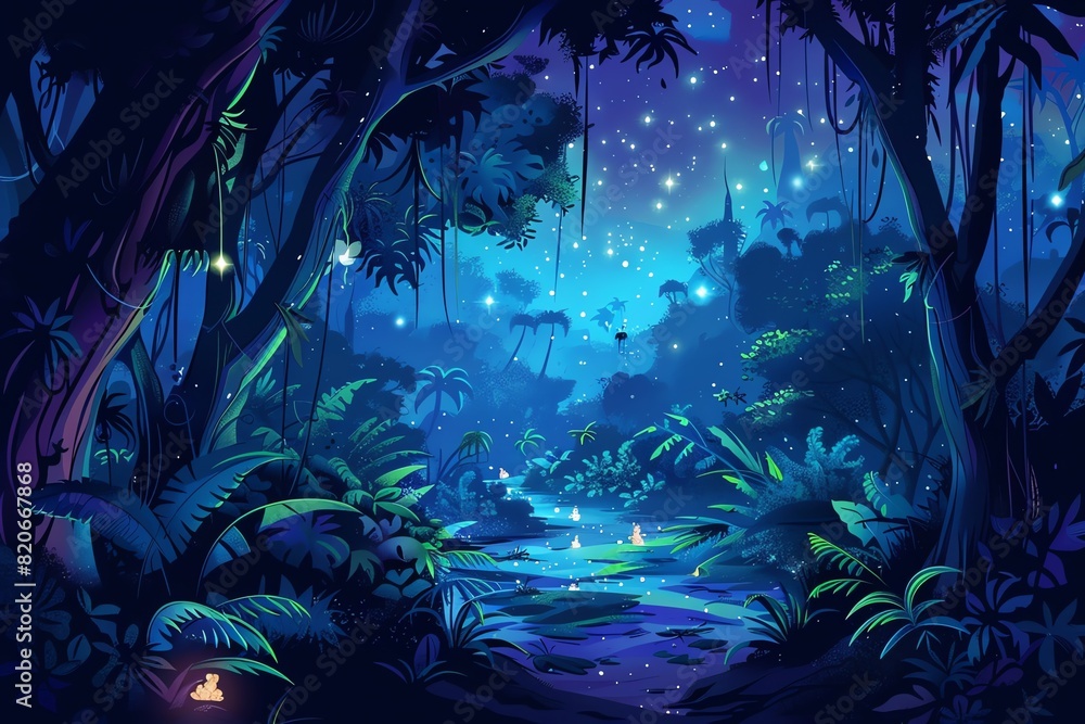 Fototapeta premium fairy painting jungle background scene