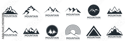 mountain logo design, collection template with luxury concept, icons, emblem, background photo