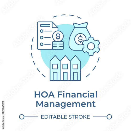 HOA financial management soft blue concept icon. Administrative support, service. Round shape line illustration. Abstract idea. Graphic design. Easy to use in infographic, presentation