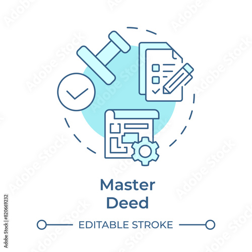 Master deed soft blue concept icon. Foundational document, ownership rights. Regulatory compliance. Round shape line illustration. Abstract idea. Graphic design. Easy to use in infographic
