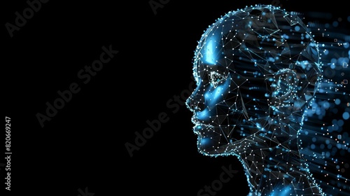 Network building AI robot face artificial intelligence concept on abstract technology