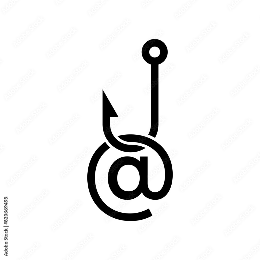 Fishing hook with email line icon isolated on white background. Fishing hook with email line icon isolated on white background.