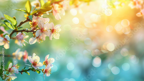 Branch with blooming flowers on blurred background © Black