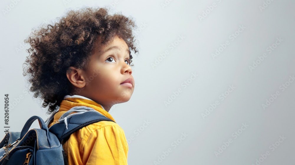 Heartwarming image of a child ready for their first school day, against a transparent white backdrop, embodying the spirit of new beginnings. Heartwarming image of a child ready for their first school day, against a transparent white backdrop, embodying the spirit of new beginnings.