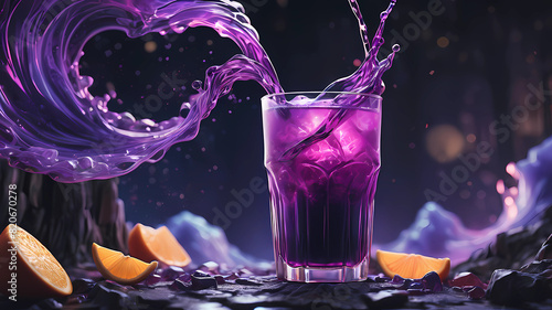 "Cosmic Elixir: A Vibrant Glowing Purple Drink for the Soul"