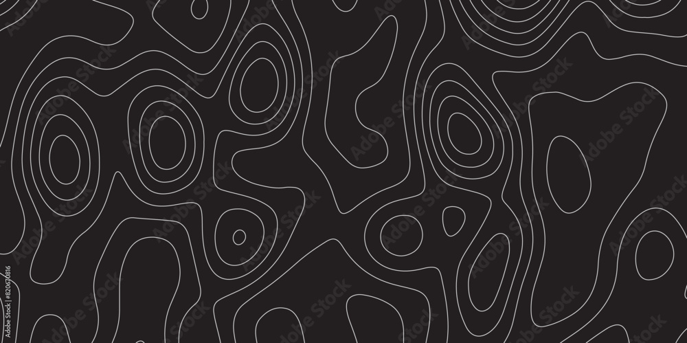 Abstract white on black background Topographic line map pattern. Contour elevation topographic and textured Background Modern design with black background with topographic wavy patted. Abstract white on black background Topographic line map pattern. Contour elevation topographic and textured Background Modern design with black background with topographic wavy patted.