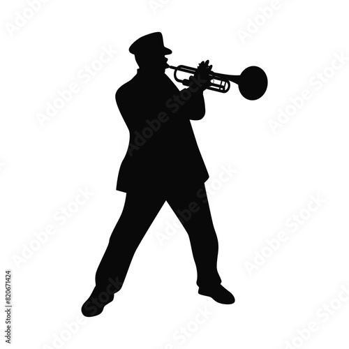 Man with trumpet. Trumpeter, Musician plays the trumpet jazz. Silhouette trumpeter.