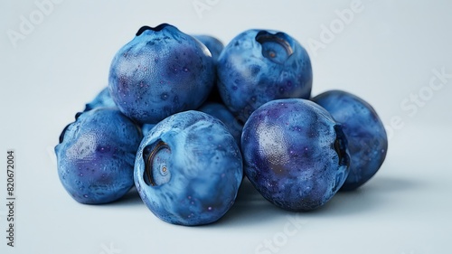 A tempting bunch of plump blueberries arranged on a white surface, their deep blue hue promising a burst of antioxidant-rich flavor.