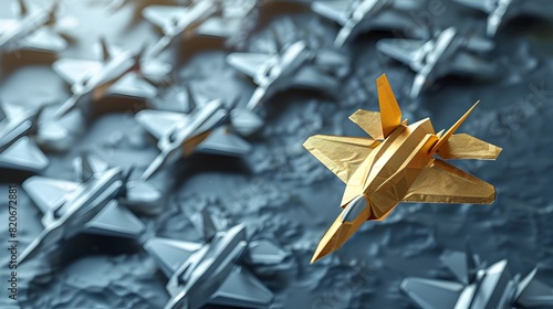 Golden Origami F Jet Leading HighTech Silver Squadron Icon of Audacious Dominance generative ai
