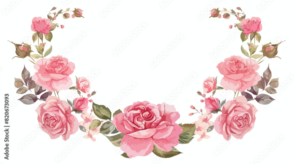 Beautiful watercolor rose flower wreath for wedding background