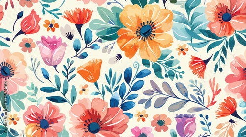 Beautiful wild floral watercolor seamless pattern as