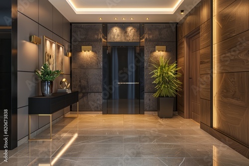 The entrance of a modern  stylish apartment. AI generative