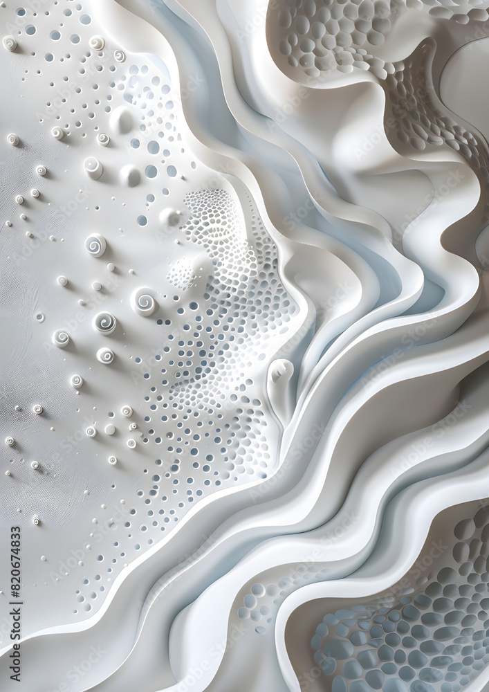 White 3d wall art with abstract wave shapes White 3d wall art with abstract wave shapes