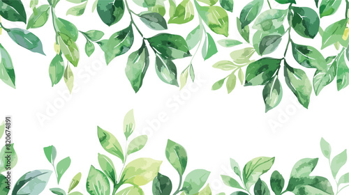Watercolor green leaves border for wedding birthday c photo