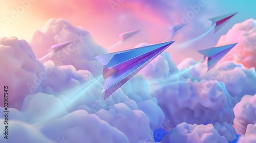 Ethereal Paper Plane Leading Iridescent Swarm A Vision of Inspired Leadership and Limitless Possibilities generative ai photo
